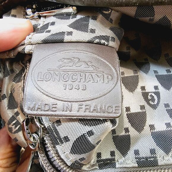 Longchamp Legende Hobo Brown Ostrich Embossed Bag Top Handle Carry Handbag - Picture 6 of 16